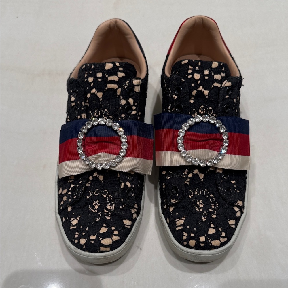 Gucci Black and Red Lace Sneakers